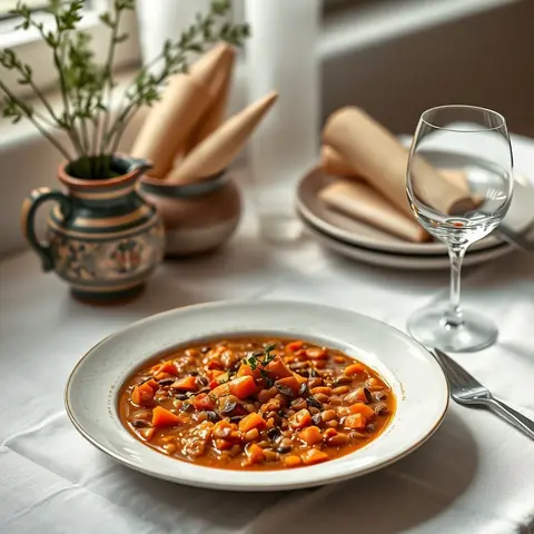Red lentil chorba. AI-generated photo.