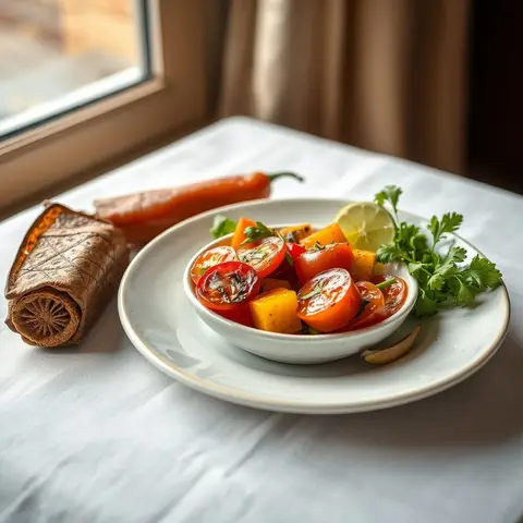 Grilled pepper salad. AI-generated photo.