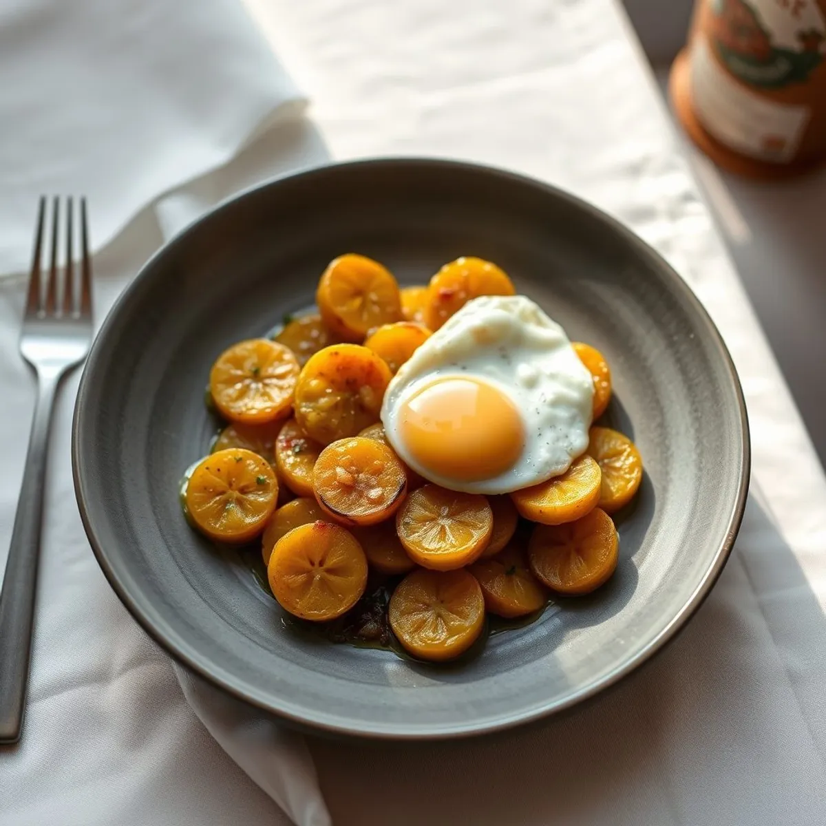 AI-generated photo Plantain and eggs. AI-generated photo.