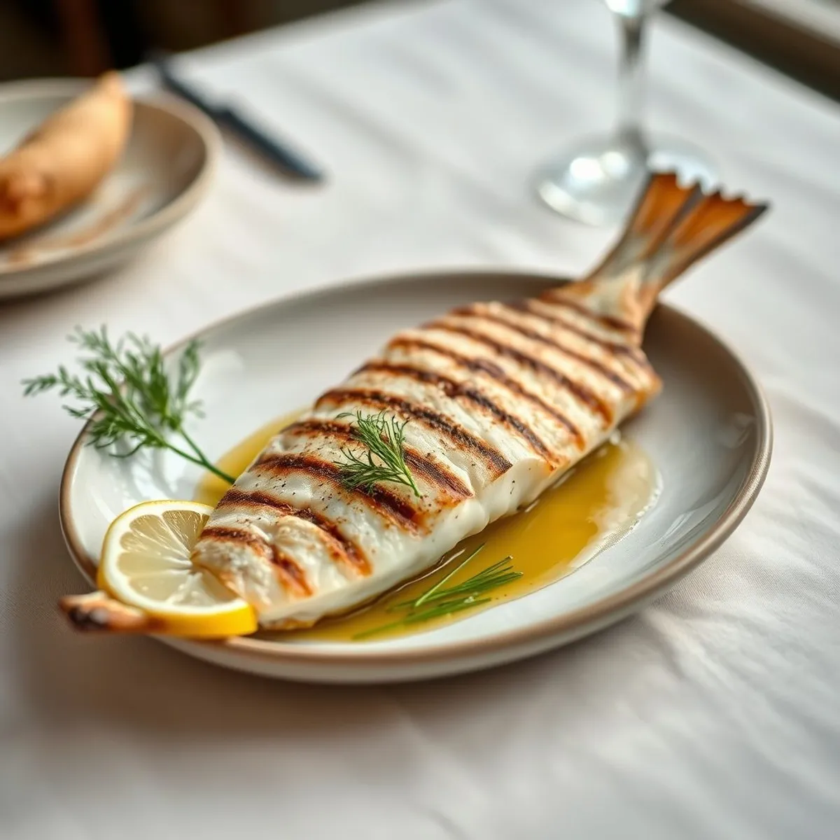 AI-generated photo Grilled barramundi. AI-generated photo.