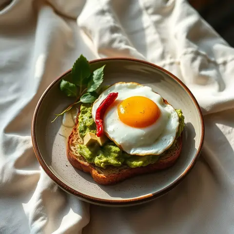 Avocado Egg Toast. AI-generated photo.