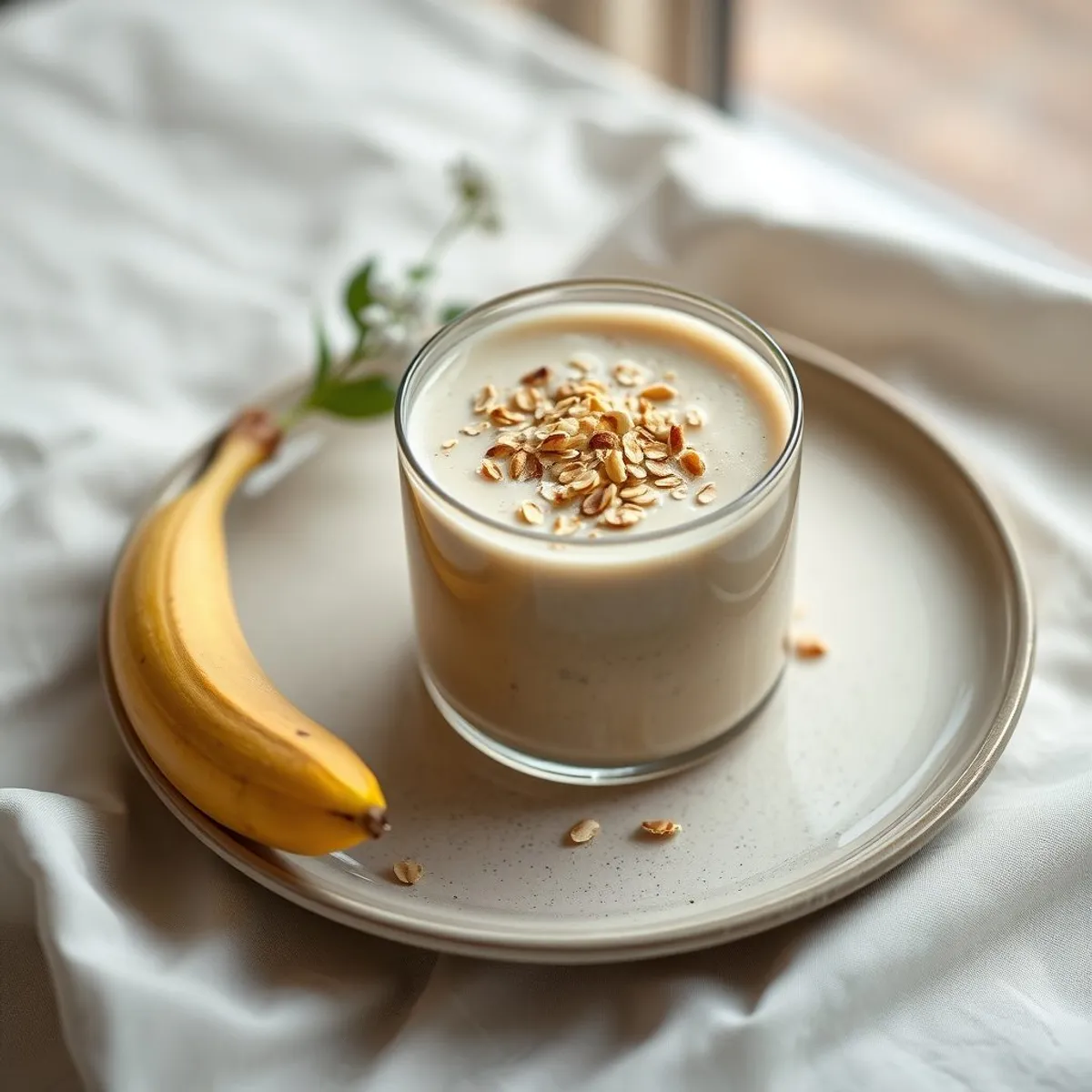 AI-generated photo Banana oat smoothie. AI-generated photo.