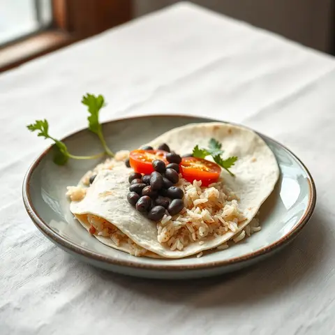 Bean and rice wrap. AI-generated photo.