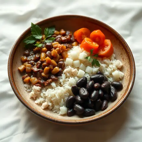 Rice and beans. AI-generated photo.