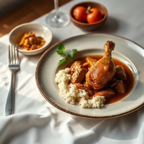 Stew chicken. AI-generated photo.