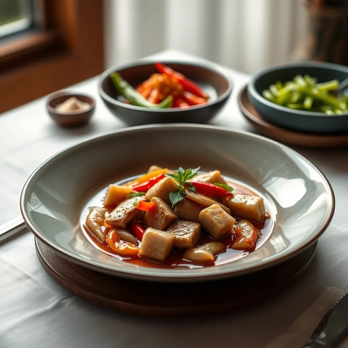 AI-generated photo Pork with chilies. AI-generated photo.
