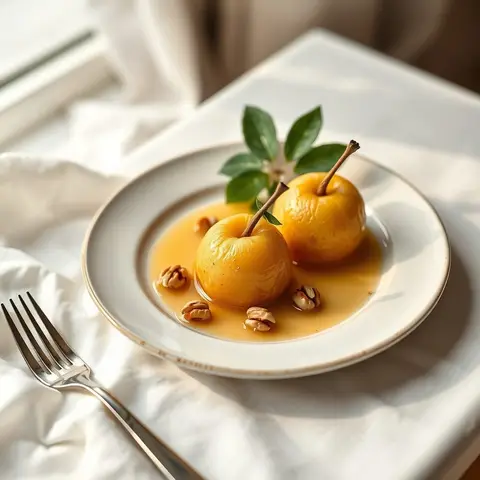 Poached walnut apples. AI-generated photo.