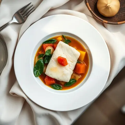 Lake fish stew. AI-generated photo.