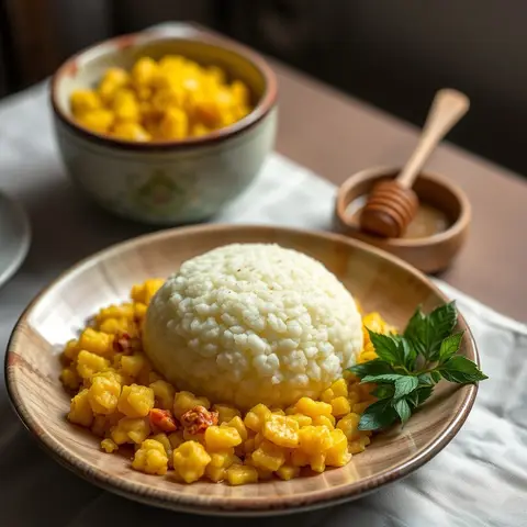 Steamed corn couscous. AI-generated photo.