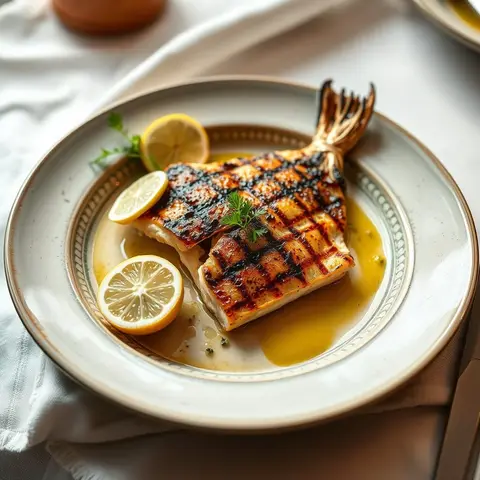 Grilled coastal fish. AI-generated photo.