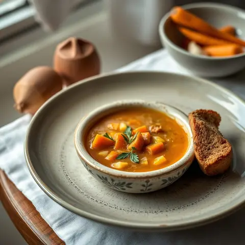Sopa de batata-doce. AI-generated photo.