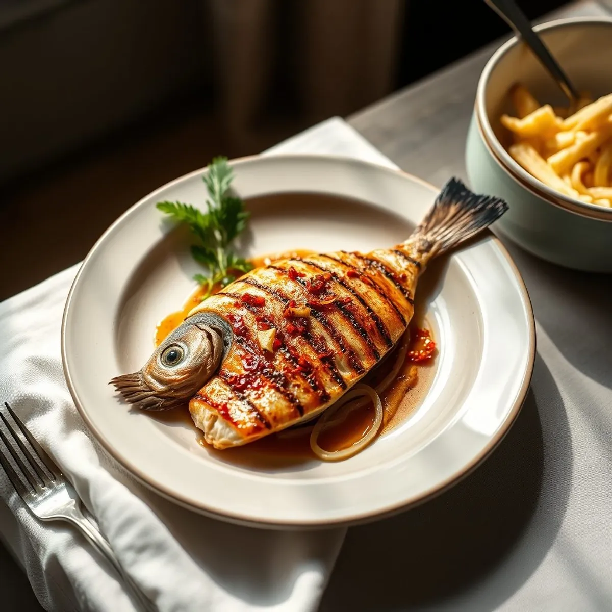 AI-generated photo Grilled fish. AI-generated photo.