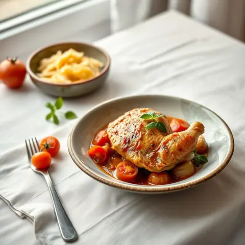 Poulet à la tomate. AI-generated photo.