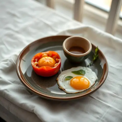 Eggs and tomato. AI-generated photo.