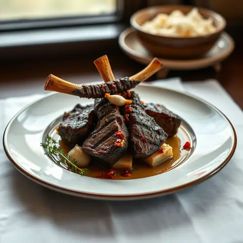 Grilled beef. AI-generated photo.