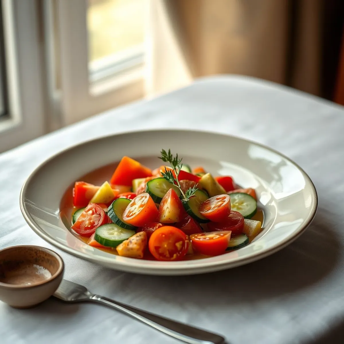 AI-generated photo Cucumber tomato salad. AI-generated photo.