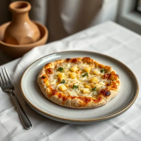 Cheddar onion pizza. AI-generated photo.