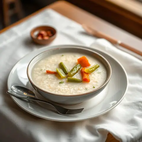 Millet congee with pickles. AI-generated photo.