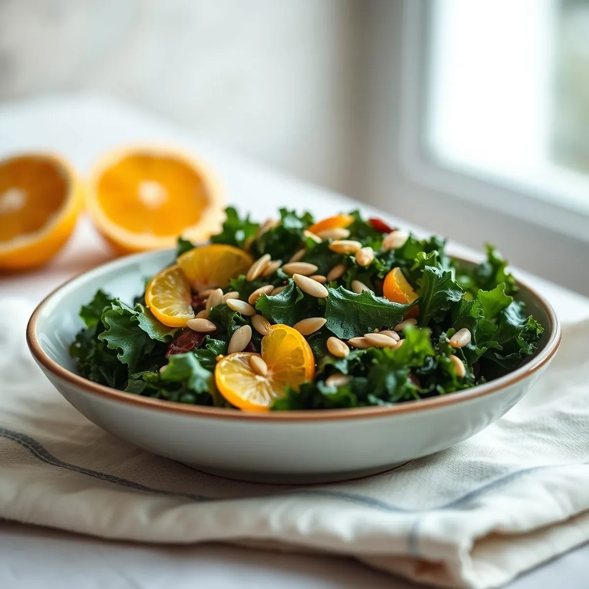 AI-generated photo Citrus Kale Salad. AI-generated photo.