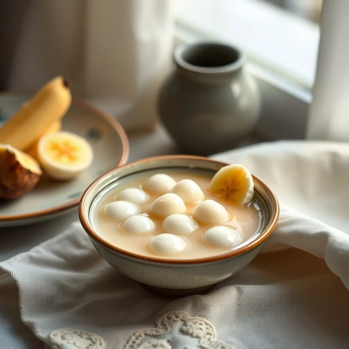AI-generated photo Coconut Banana Sweet Soup. AI-generated photo.