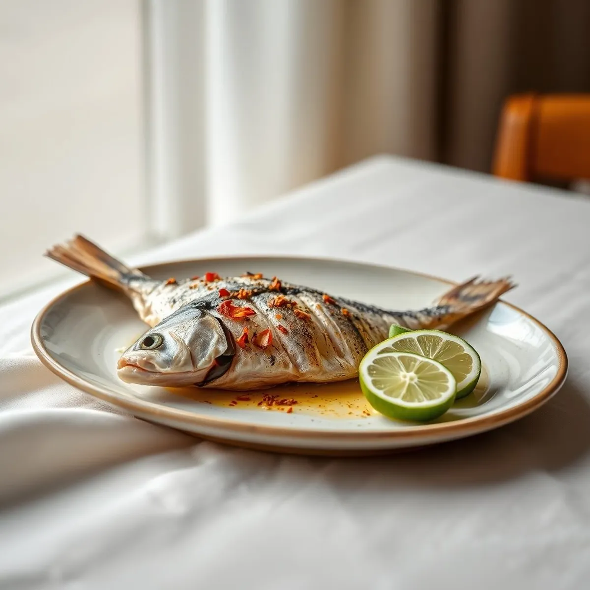 AI-generated photo Lime grilled fish. AI-generated photo.