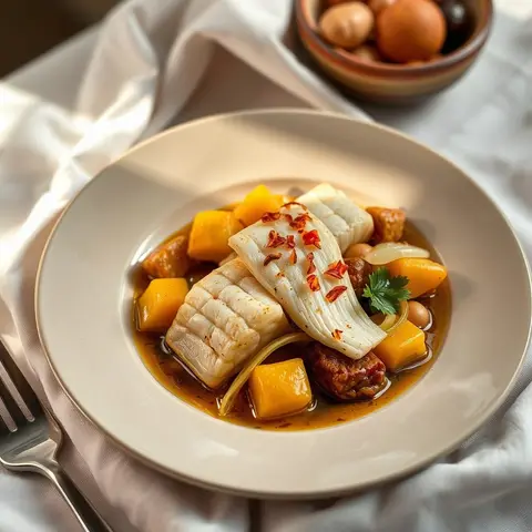 Garba · cassava and fish. AI-generated photo.