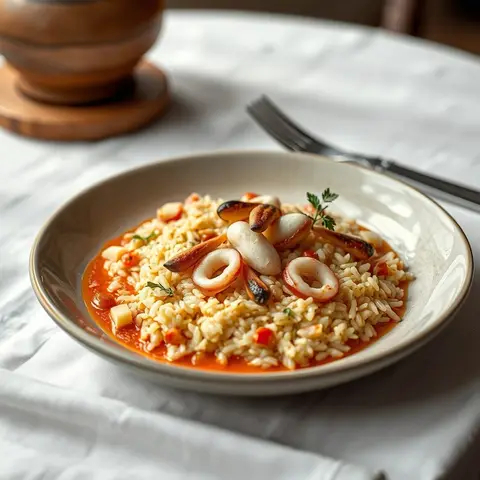 Squid risotto. AI-generated photo.