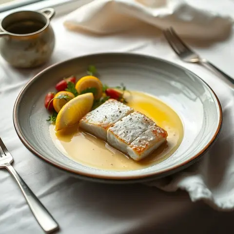 Pan-fried fish. AI-generated photo.