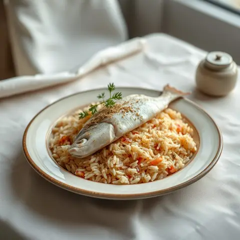 Fish with rice. AI-generated photo.