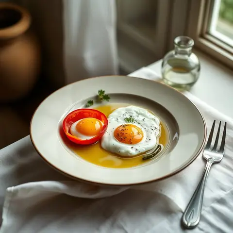 Pepper eggs. AI-generated photo.