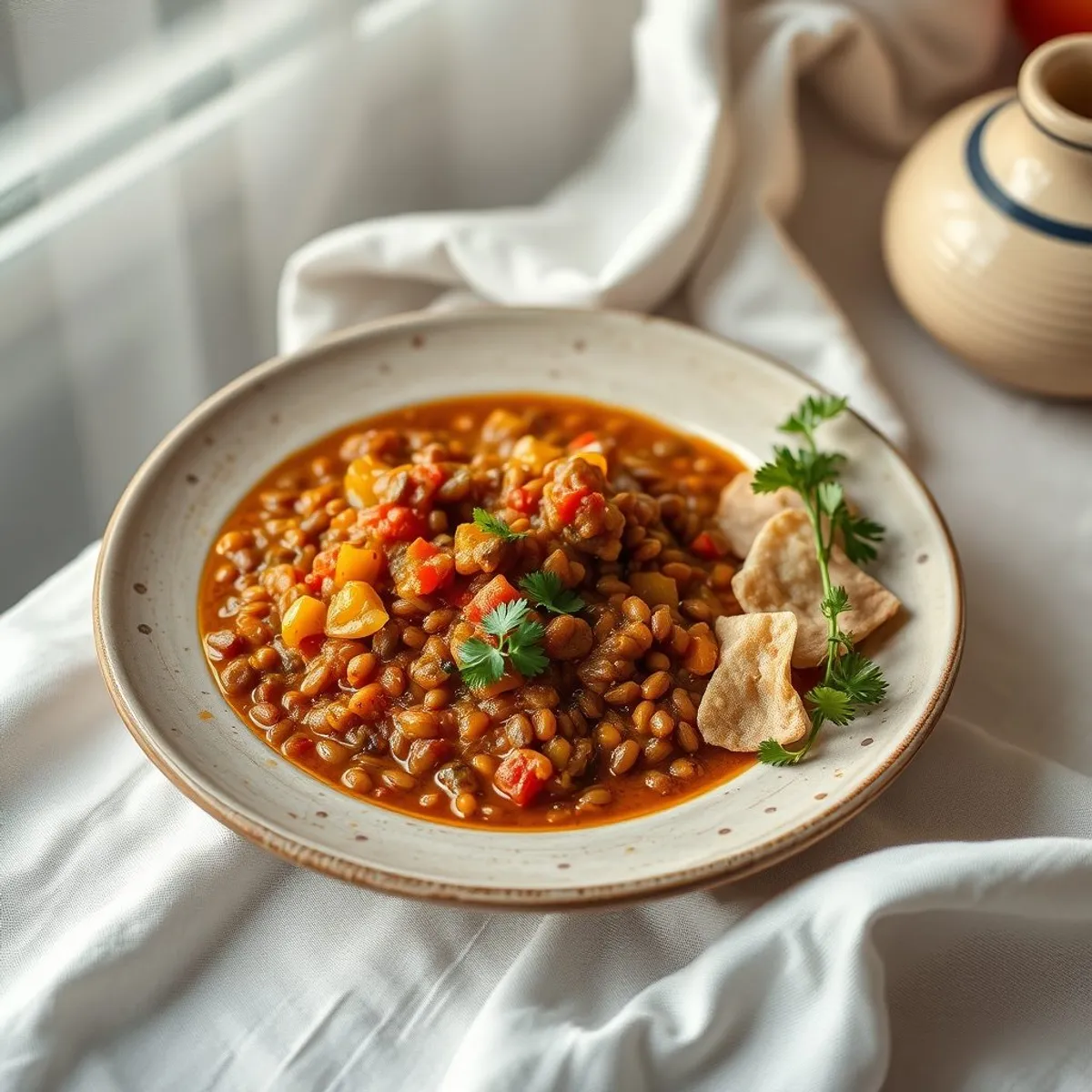 AI-generated photo Red lentil stew. AI-generated photo.