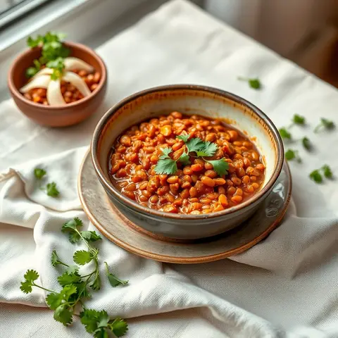 Misir wot · red lentils. AI-generated photo.
