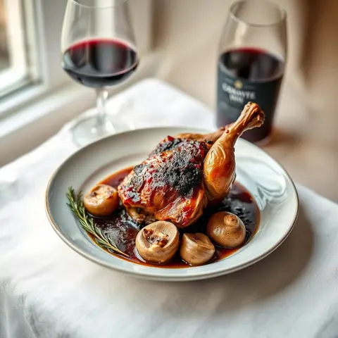 Coq au vin. AI-generated photo.