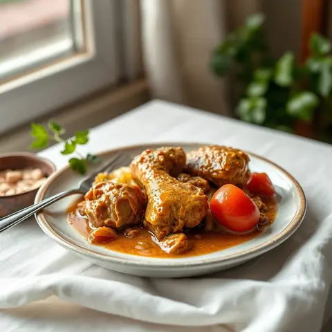 Chicken in nut sauce. AI-generated photo.