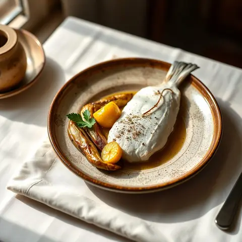 Fish and plantain. AI-generated photo.