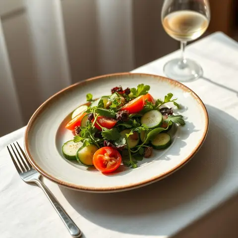 Avocado-free green salad. AI-generated photo.