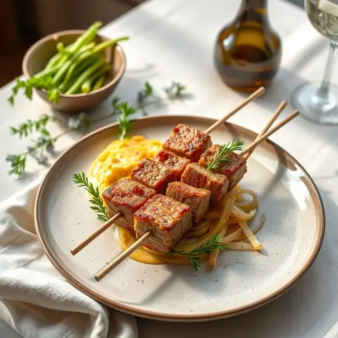 Mtsvadi pork skewers. AI-generated photo.
