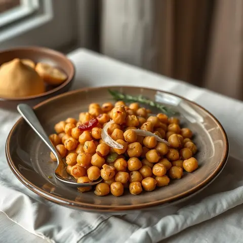 Baked chickpeas. AI-generated photo.