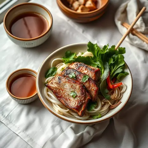Grilled Pork Rice Noodles. AI-generated photo.