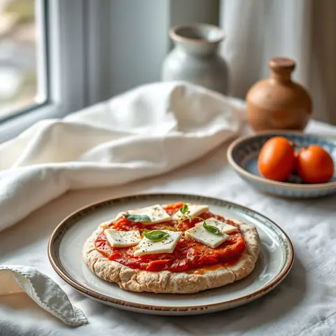 Halloumi tomato pizza. AI-generated photo.