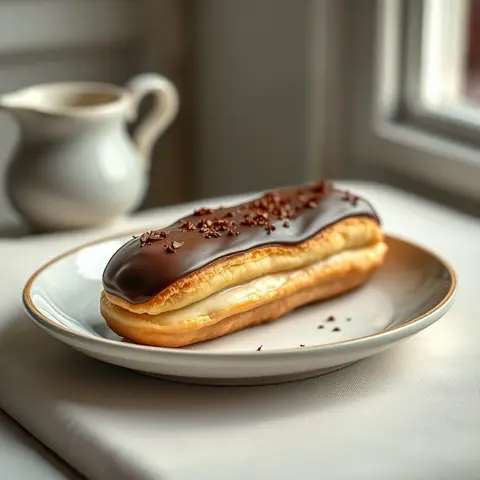 Chocolate eclair. AI-generated photo.