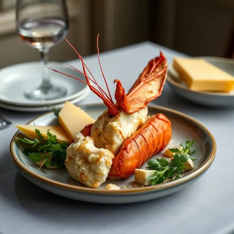 Lobster thermidor. AI-generated photo.