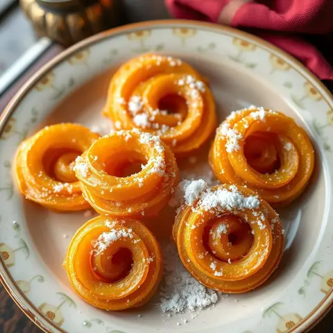 Jalebi spirals. AI-generated photo.