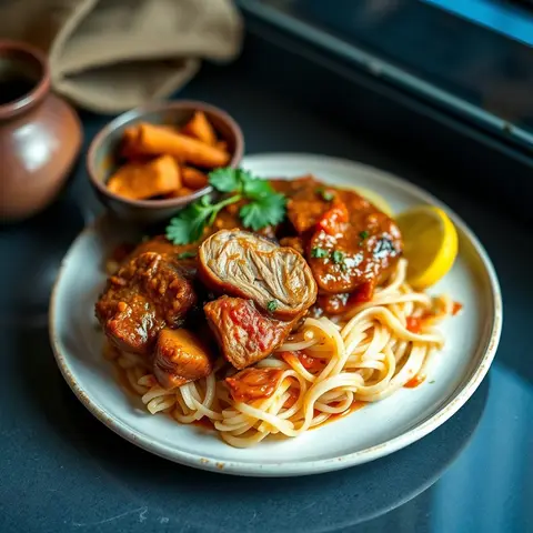 Pork vindaloo. AI-generated photo.