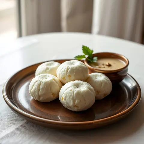 Steamed idli. AI-generated photo.