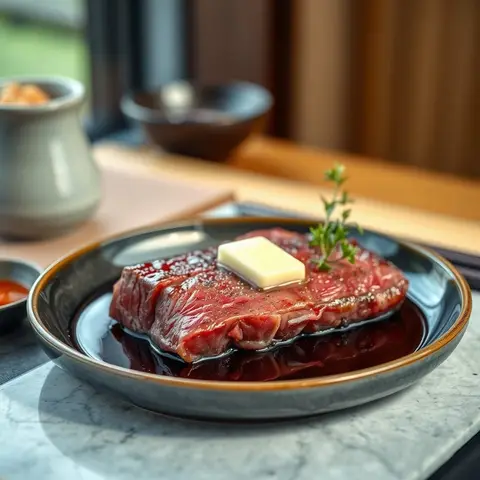 Wagyu steak. AI-generated photo.