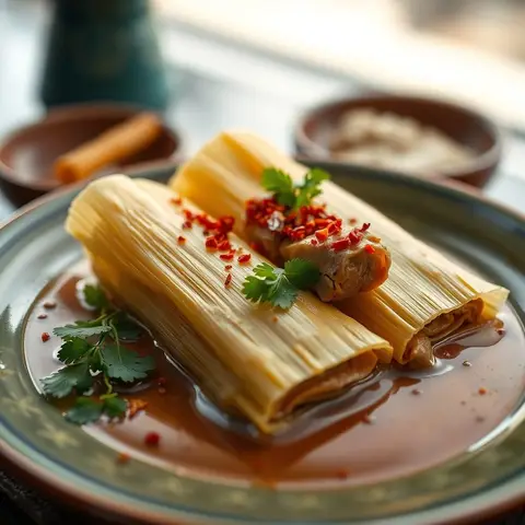 Pork tamales. AI-generated photo.