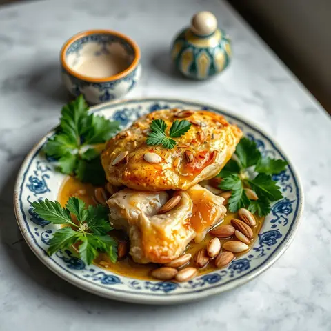 Chicken pastilla. AI-generated photo.