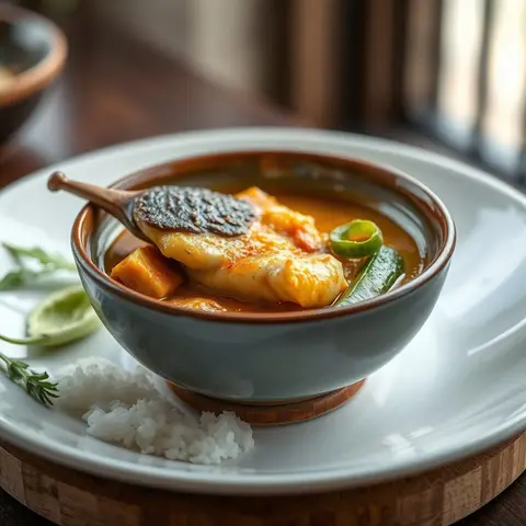 Fish head curry. AI-generated photo.