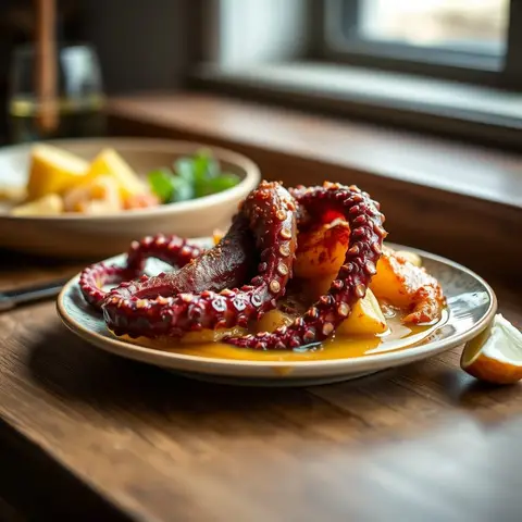 Galician octopus. AI-generated photo.